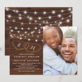 農村風木製ストリングライト ウェディングフォト 招待状 (正面/裏面)