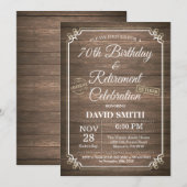 農村風70歳誕生日と退職パーティー 招待状 (正面/裏面)