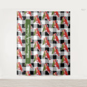 農村風 黒チェックのクリスマストラック フォトブース タペストリー (正面)