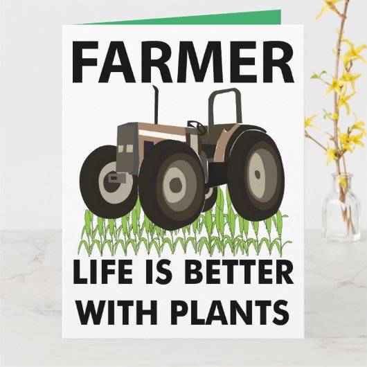 農業トラクタフィールド農家グリーティング カード (黄色い花)