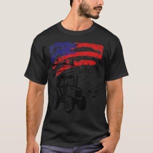 農業トラクターUsa国旗パトリオティックファームトラクター Tシャツ