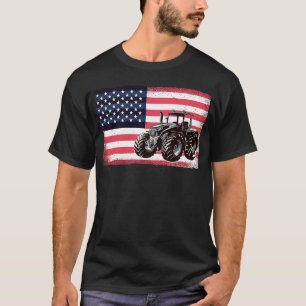 農業トラックドライバーのトラクター米国アメリカ国旗Fa Tシャツ