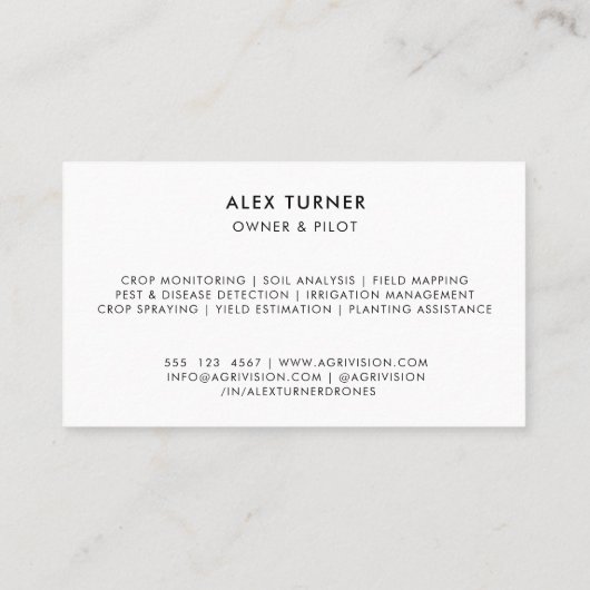 農業ドローンビジネスUAV写真テンプレート 名刺 (裏面)