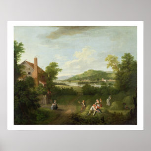 農業労働者との風景, c.1730-40 (canvの油) ポスター