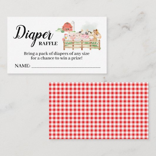 農業動物おむつラッフルチケット赤ちゃんシャワーカード プレイスカード (正面/裏面)