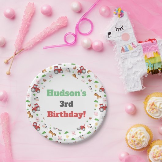 農業動物かわいい小さな男の子の誕生日パーティー ペーパープレート (パーティー)