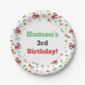 農業動物かわいい小さな男の子の誕生日パーティー ペーパープレート (正面)