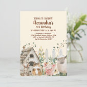 農業動物かわいい水の色ボーイ誕生日 招待状 (スタンド正面)