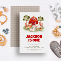 農業動物かわいい水彩少年1歳の誕生日