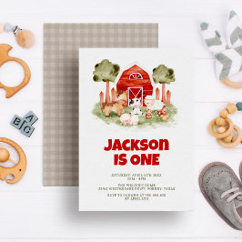 農業動物かわいい水彩少年1歳の誕生日 招待状