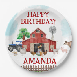 農業動物かわいい赤納屋周囲の庭農業風船 ペーパープレート