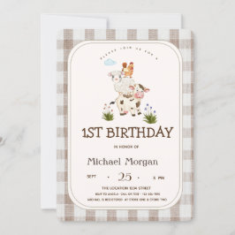 農業動物のギンガム 招待状