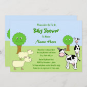 農業動物のベビーシャワー 招待状 (正面/裏面)