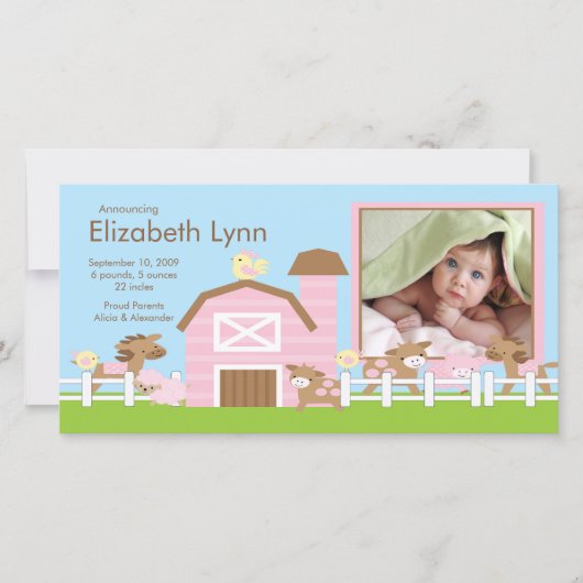 農業動物の写真の誕生のお知らせ 案内状 (正面)