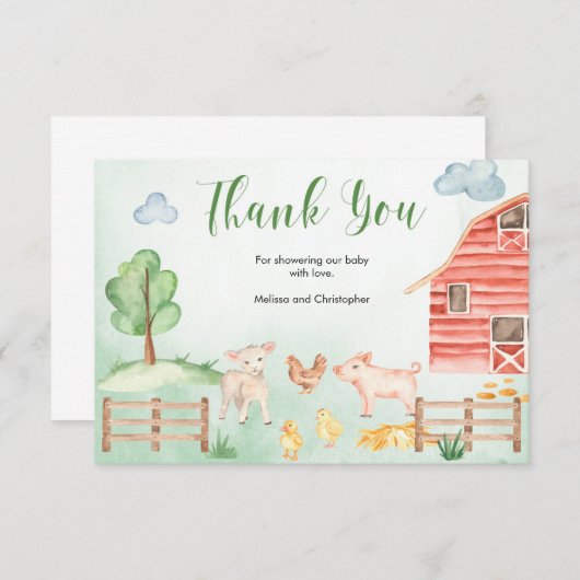 農業動物の国テーマ赤ちゃん感謝していシャワーあなた エンクロージャーカード (正面/裏面)