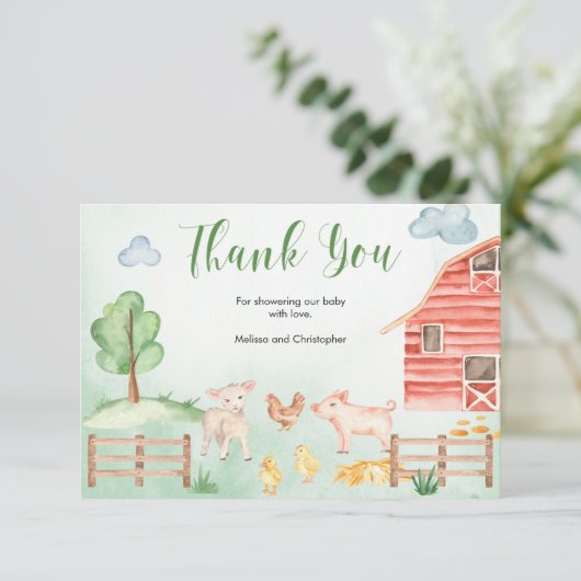 農業動物の国テーマ赤ちゃん感謝していシャワーあなた エンクロージャーカード (スタンド正面)
