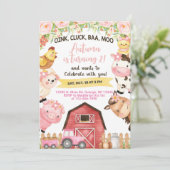 農業動物の女の子の誕生日の招待。 招待状 (スタンド正面)