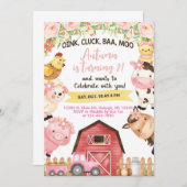 農業動物の女の子の誕生日の招待。 招待状 (正面/裏面)