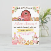 農業動物の女の子の誕生日の招待。招待 招待状 (スタンド正面)