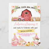 農業動物の女の子の誕生日の招待。招待 招待状 (正面/裏面)