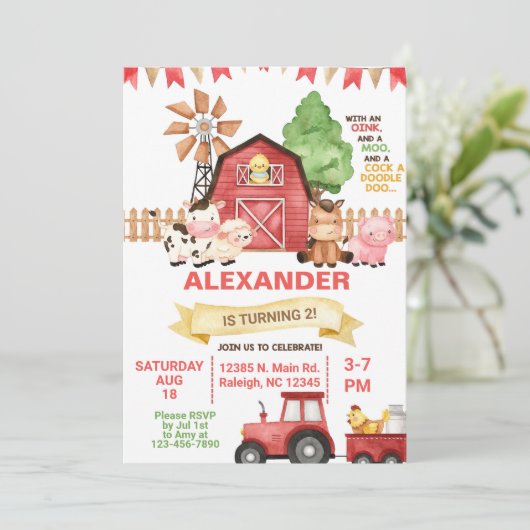 農業動物の性別の誕生日の招待を中立にする。 招待状 (スタンド正面)