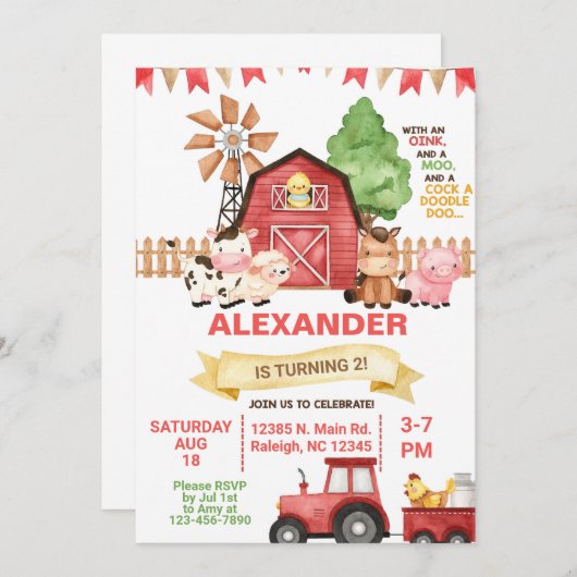 農業動物の性別の誕生日の招待を中立にする。 招待状 (正面/裏面)