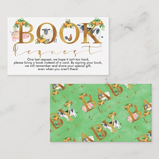 農業動物の本が赤ちゃんシャワーの付属品を要求 エンクロージャーカード (正面/裏面)