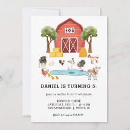 農業動物の水の色の子供の誕生日パーティー 招待状