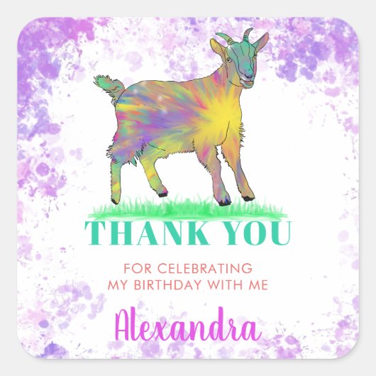 農業動物の水の色の誕生日パーティーありがとう スクエアシール (正面)