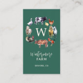 農業動物の水彩農場のビジネスグリーン 名刺 (正面)