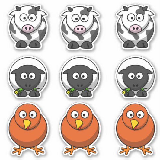 農業動物の牛、羊、シック納屋周囲の庭漫画 シール (正面)