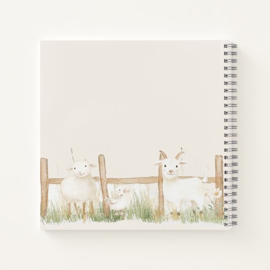農業動物の牧草地の友人ベビーシャワー ノートブック (裏面)