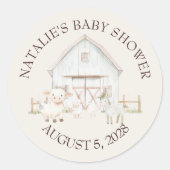 農業動物の牧草地の友人ベビーシャワー ラウンドシール (正面)