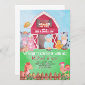 農業動物の男の子の誕生日の招待。招待 招待状 (正面/裏面)