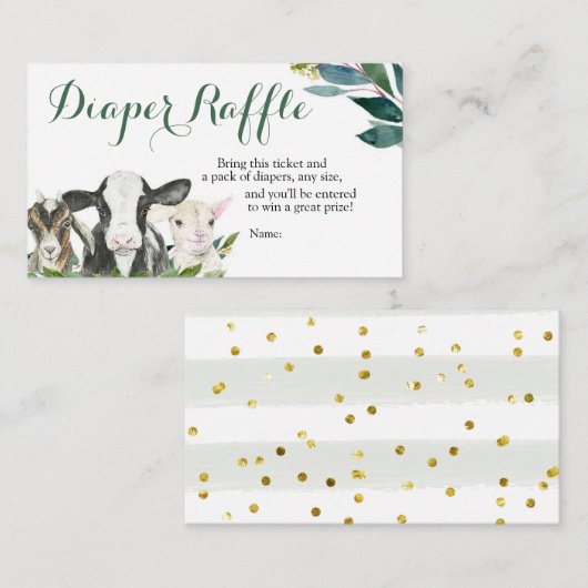 農業動物の緑の男の子の赤ちゃんシャワーおむつラッフル エンクロージャーカード (正面/裏面)