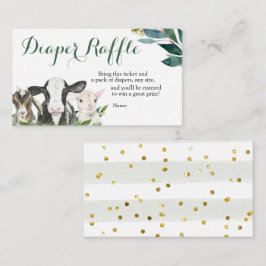 農業動物の緑の男の子の赤ちゃんシャワーおむつラッフル エンクロージャーカード