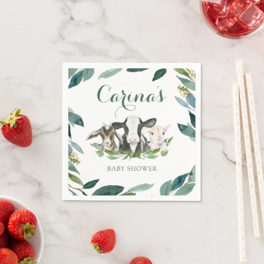 農業動物の緑の男の子の赤ちゃんシャワーナプキン スタンダードカクテルナプキン (インサイチュ)