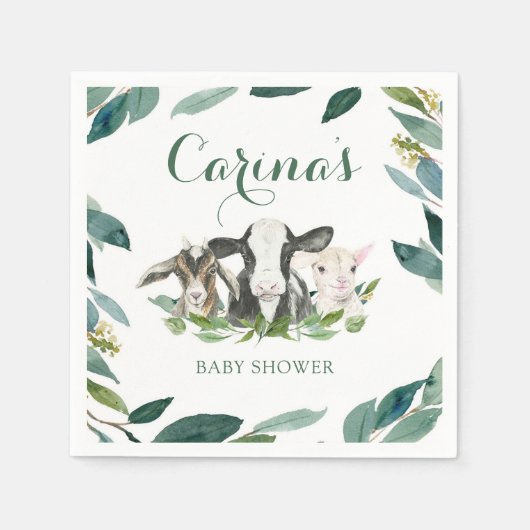 農業動物の緑の男の子の赤ちゃんシャワーナプキン スタンダードカクテルナプキン (正面)