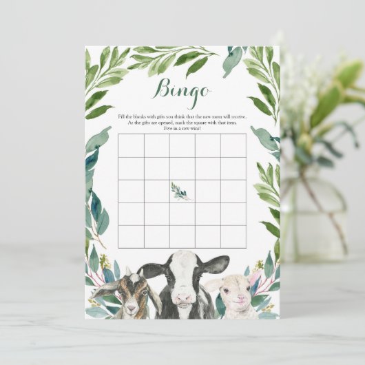 農業動物の緑の男の子の赤ちゃんシャワービンゴゲーム 招待状 (スタンド正面)