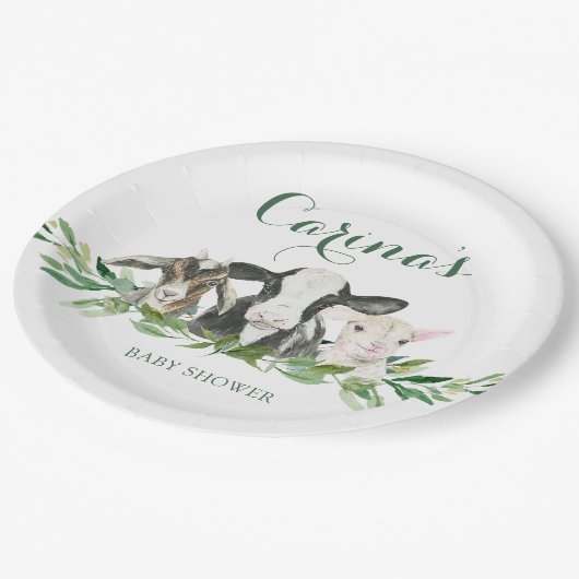 農業動物の緑の男の子ベビーシャワー紙プレート ペーパープレート (アングル)