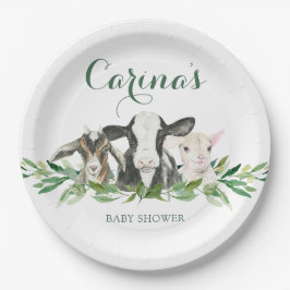 農業動物の緑の男の子ベビーシャワー紙プレート ペーパープレート