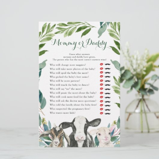 農業動物の緑の男の子ママまたはパパのゲーム (スタンド正面)