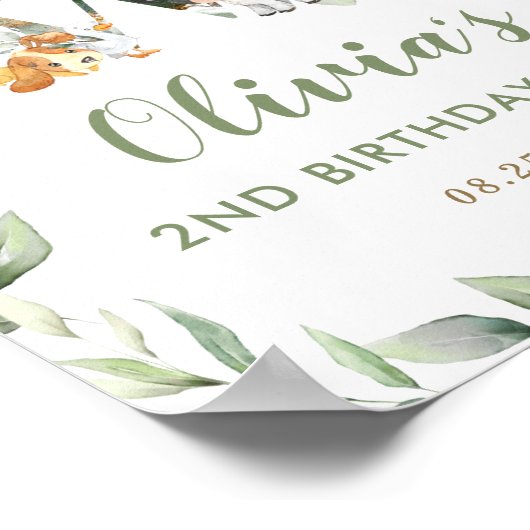 農業動物の緑2ndバースデーウェルカムサイン ポスター (角)