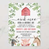 農業動物の葉の2nd誕生日招待状 招待状 (正面/裏面)