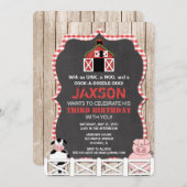 農業動物の誕生日の招待ボーイレッドブラック 招待状 (正面/裏面)