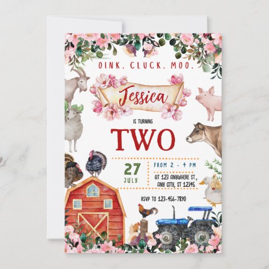 農業動物の誕生日の招待 招待状 (正面)
