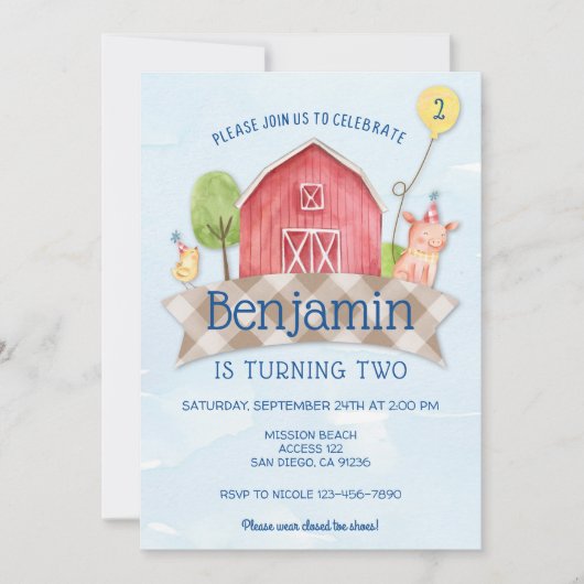 農業動物の誕生日の招待, FARM ANIMAL 1ST 招待状 (正面)