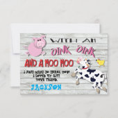 農業動物の誕生日パーティーありがとうご注意 招待状 (正面)