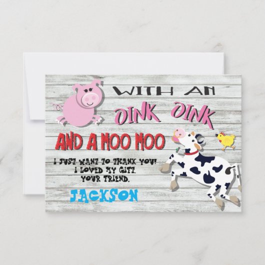 農業動物の誕生日パーティーありがとうご注意 招待状 (正面)