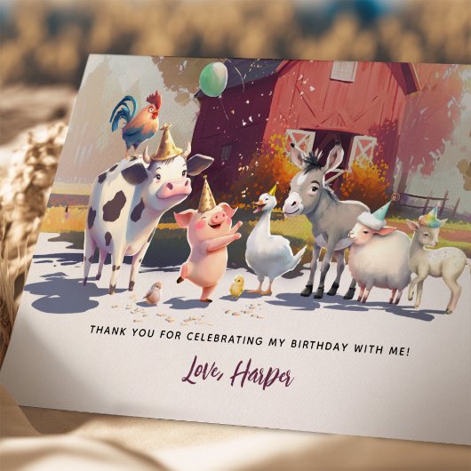農業動物の誕生日パーティーありがとう サンキューカード